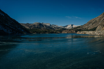 Beautiful Tenaya lake and mountains reflection, Yosemite National park