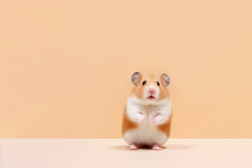 Little cute adorable hamster sitting with a light orange background
