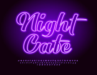 Vector electric Banner Night Cafe.  Trendy Neon Font. Handwritten illuminated Alphabet Letters and Numbers