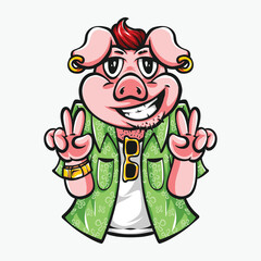 pig cartoon wearing summer outfit