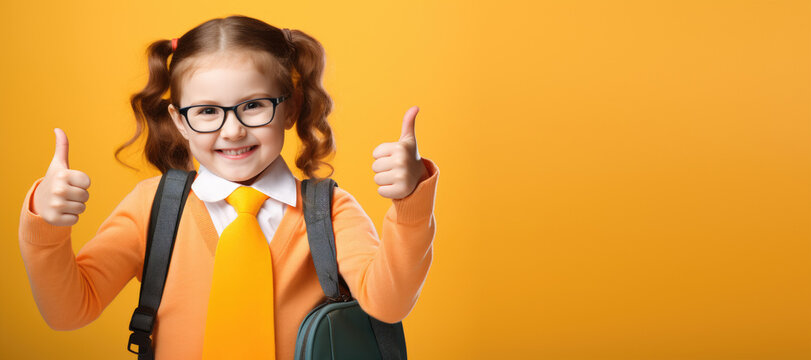 Girl student with backpack smiling for back to school