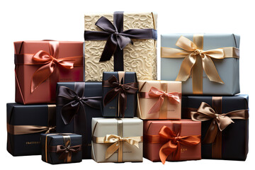 a collection of a variety size of luxury gift boxes in a white background isolated PNG