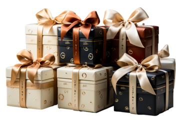 a collection of a variety size of luxury gift boxes in a white background isolated PNG
