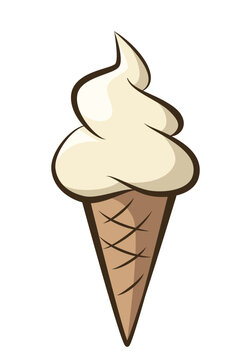 ice cream - vanilla soft serve ice cream in a cone, color vector illustration isolated on white