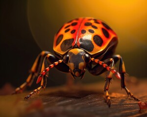 A photorealistic image of a super macro shot of Harlequin bug,  macro lens, emphasizing the detail and realism of image. Generative AI