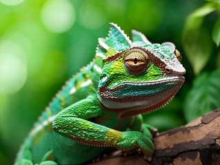 Foto auf Alu-Dibond Green colored chameleon close up, Generate AI © Mahmud