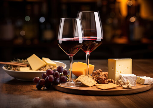 Glasses of wine and pieces of cheese, creating a visual narrative of savoring each bite
