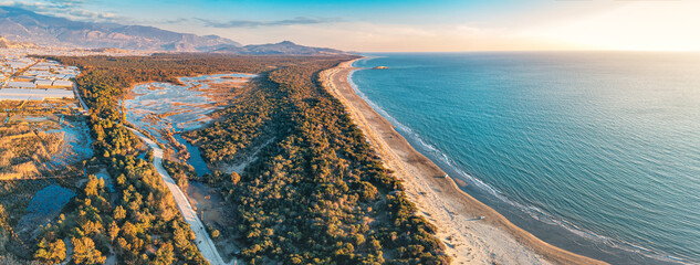 An enchanting aerial view unveils the famous sea of Patara Beach in Turkey, epitomizing the allure...