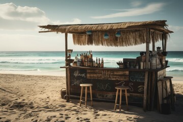 Fototapeta premium Beach bar ocean summer. Generate Ai