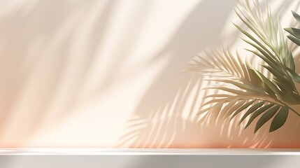 Fototapeta na wymiar tropical palm tree pot on white clean clear wall with sun light and shade beautiful backdrop mockup nature template design,ai generate