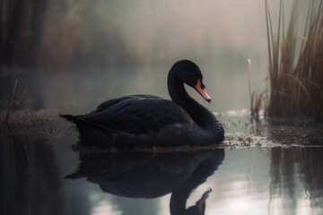 Black swan water. Generate Ai - obrazy, fototapety, plakaty