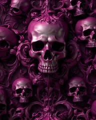 Pink skull with flower and decors wallpaper