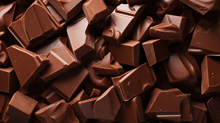 Milk chocolate chunks background. Top view of many chocolate blocks. Generative AI