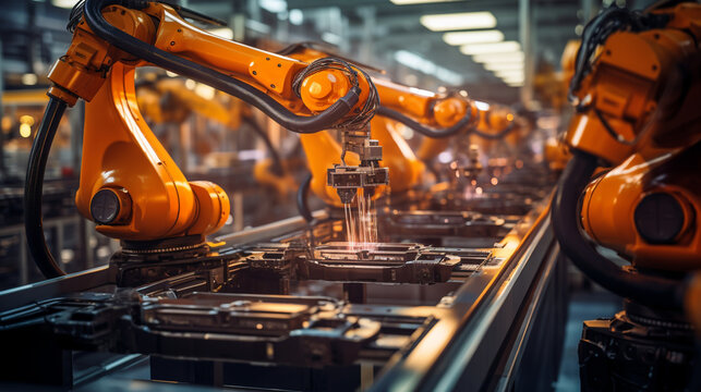 High-Tech Robotic Arms Assembling Products on an Assembly Line 