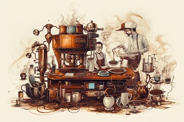 Fototapeta na wymiar Hobbies in Coffee Develop an artwork that portrays