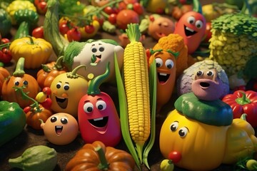 Fototapeta na wymiar Different cartoon vegetables