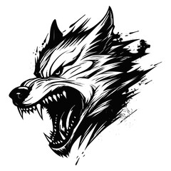 Angry roaring wolf, wolf head silhouette, vector art, isolated on white background, vector illustration.