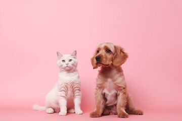 Dog cat animal pink background. Generate Ai