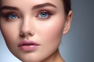 Naklejka premium beautiful portrait of a woman with clean skin of the face. The face of a woman with clean skin isolated on a white background. beautiful female beauty. generative AI
