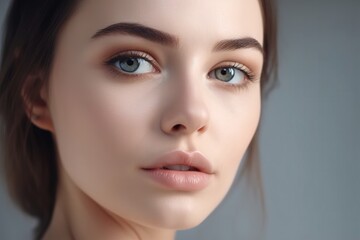 Obraz premium beautiful portrait of a woman with clean skin of the face. The face of a woman with clean skin isolated on a white background. beautiful female beauty. generative AI
