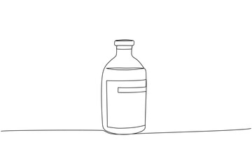 Saline Bottle, Sodium Chloride, syringe, injection, Infusion Bottle, Medical Dropper, supplies, equipment one line art. Continuous line drawing of medication, disposable, tool, anesthesia, surgery