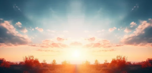 Poster Sun light and morning sunshine sky autumn sunset perspective background, Generative AI © FrameFrenzy