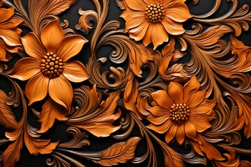 Orange black flower ornate wall. Generate AI