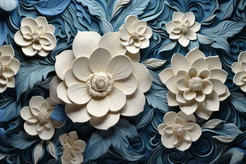 Tapeten Ornate blue white flower. Generate ai © nsit0108