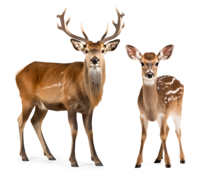 stag and doe deer family on isolated background