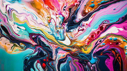 a close up of a painting on a wall, colorful swirls of paint