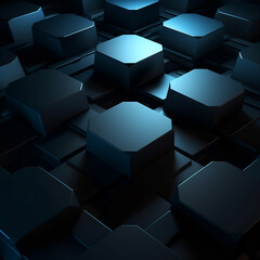 Abstract background with hexagons in black and blue generative ai.