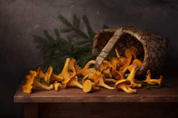mushrooms on a wooden table
