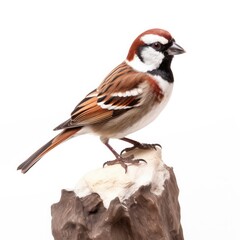 Fototapeta premium Eurasian tree sparrow bird isolated on white. Generative AI
