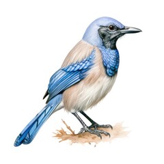 Florida scrub-jay bird isolated on white. Generative AI