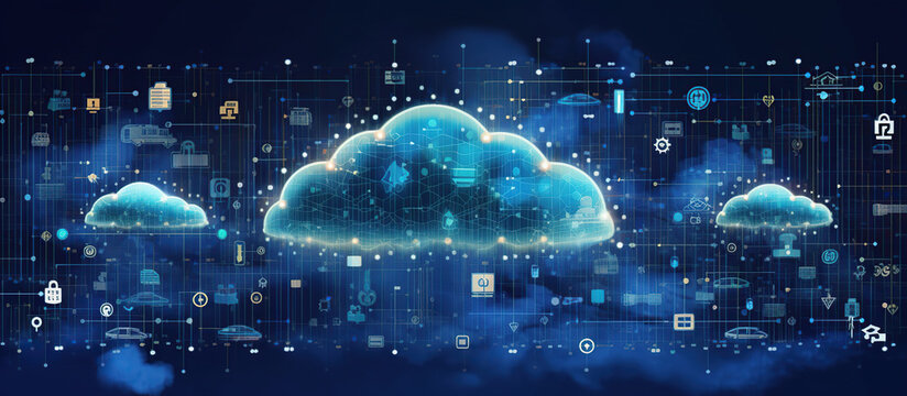 Cloud and edge computing technology concepts with cybersecurity protection.