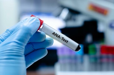 Blood sample of patient positive test for anti-nuclear antibody analysis.