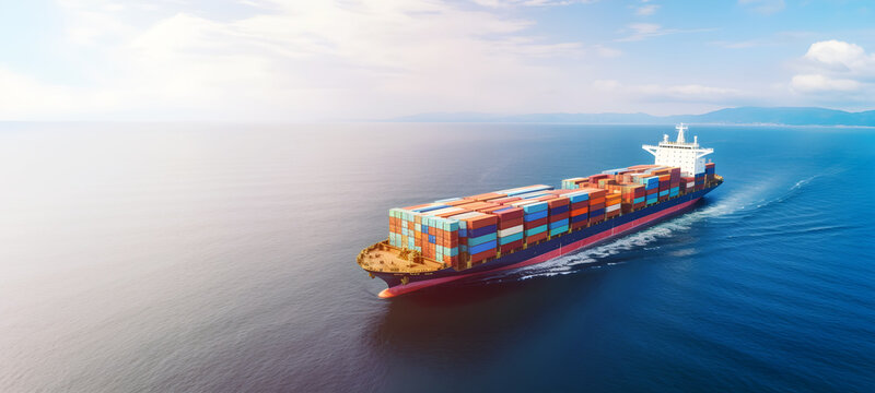 Freight Forwarding Service, Container ship or cargo shipping business logistic import and export freight transportation by container ship in the open sea, freight ship boat. Generative AI