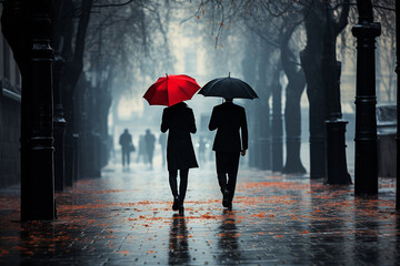 Walking Under Umbrellas in the Rain Generative AI
