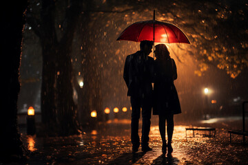 couple sharing an umbrella, finding warmth and comfort in each other's company amidst the rain Generative AI