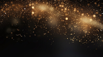 Golden particle rain. gold dust background bokeh effect. Created with generative AI.