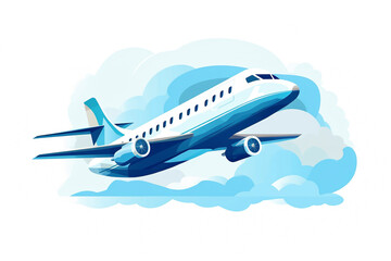 Naklejka na ściany i meble Passenger airplane in the sky above the clouds, passenger airplane gear released takes off in sky, beautiful panoramic background with flying plane in blue sky, generative ai