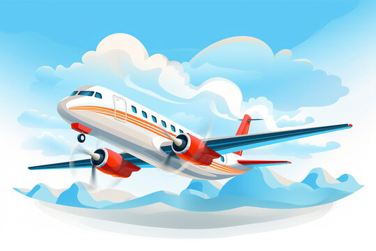 Passenger airplane  in the sky above the clouds, passenger airplane gear released takes off in sky, beautiful panoramic background with flying plane in blue sky.
