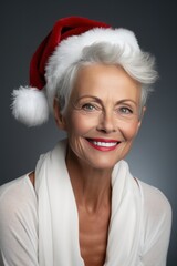 senior woman wearing christmas hat for the holidays