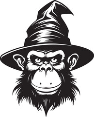 Halloween monkey in a witch hat, Vintage Scary Halloween monkey, Vector illustration, SVG