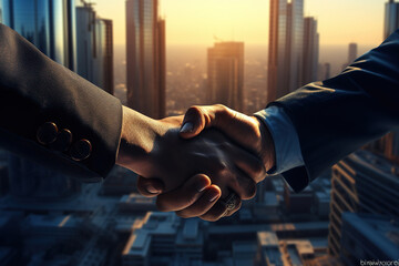 Real estate investment concept, shake hands in a building project background - obrazy, fototapety, plakaty