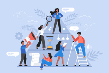 People management and organizational structure for company concept. Modern vector illustration of people business team, businesswoman and office staff - obrazy, fototapety, plakaty