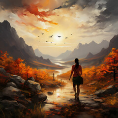 Fototapeta premium beautiful landscape, abstract painting, background