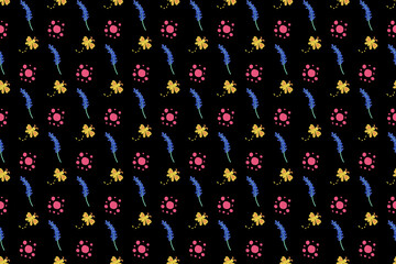 Seamless pattern with flowers on a black background. painted with oil paints