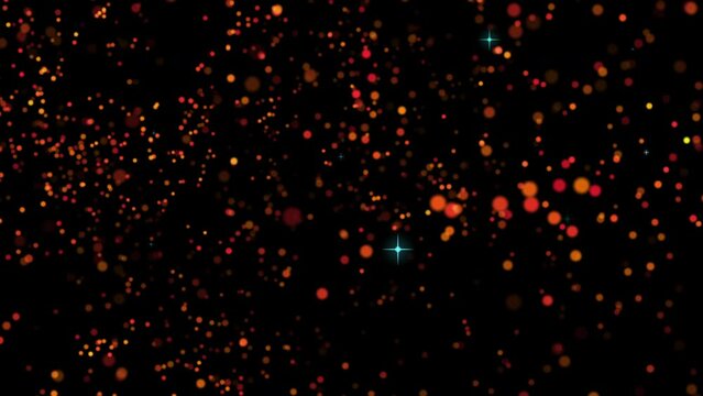 Futuristic motion background shining with golden particles in space. Loop video animation. 3D, 4K, isolated black background.