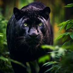 Naklejka na ściany i meble black panther animal big cat in jungle cinematic hd